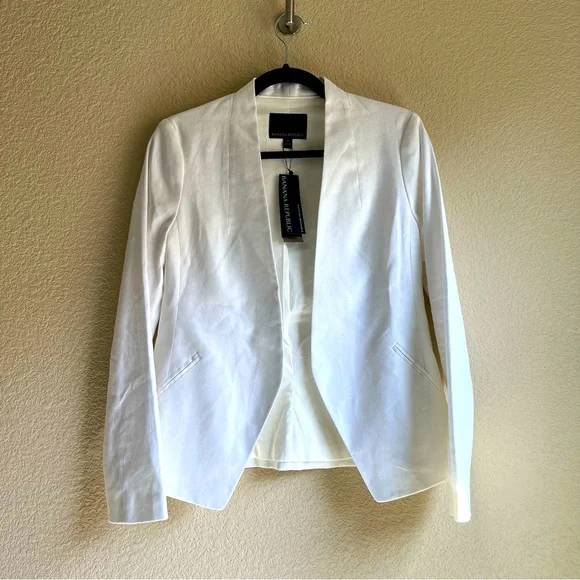 NWT Banana Republic WHITE COLLARLESS LINEN-COTTON BLAZER, size 4 - Picture 3 of 16